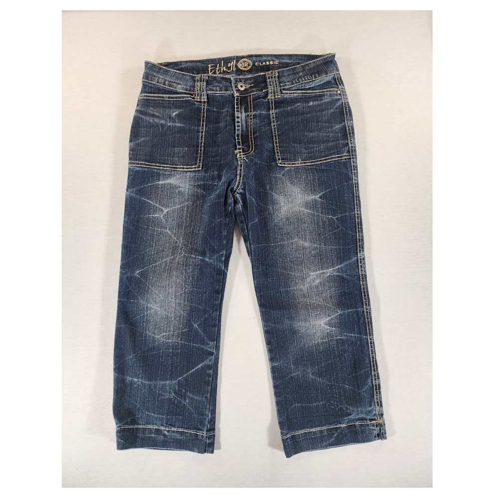 Ethyl Classic Crop Capri Womens 12 Y2k Whiskered Spiderweb Lightning Flash Jeans